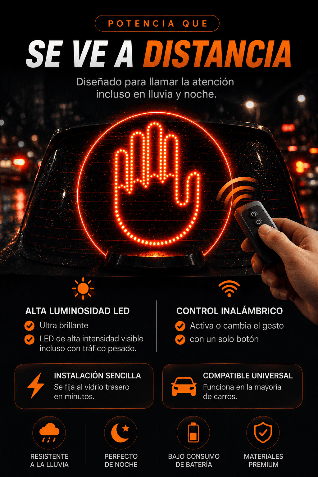 Aviso LED Carro, visible a distancia de noche