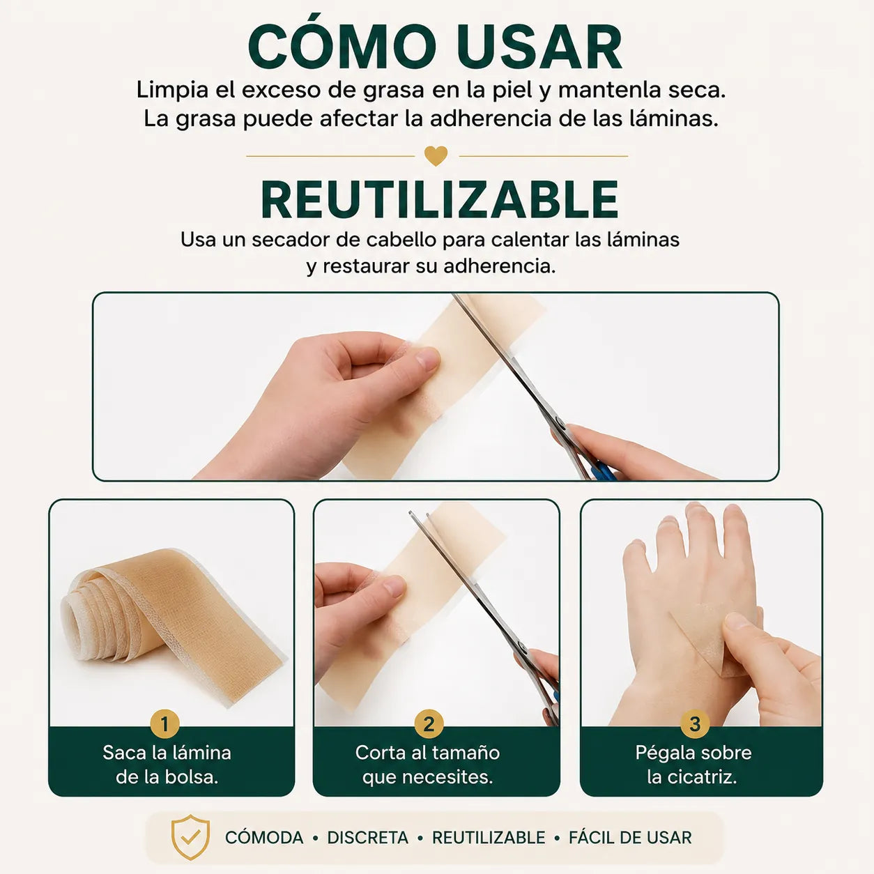Aplicando DermaPatch sobre la piel