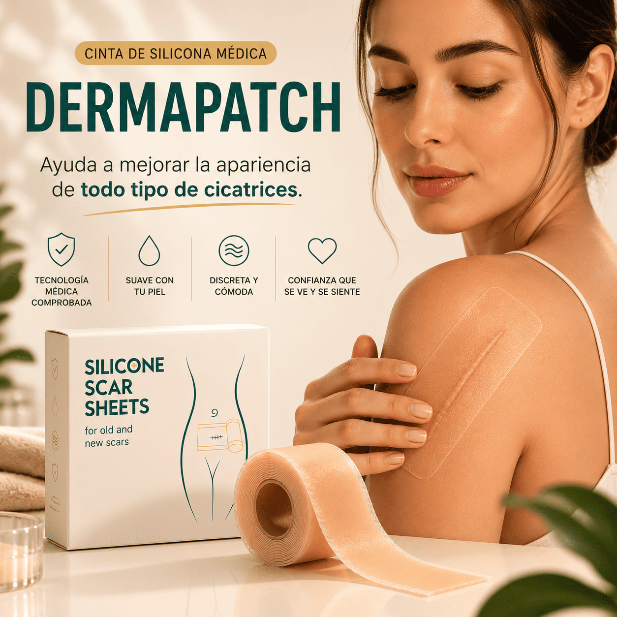 DermaPatch, cinta de silicona de grado médico para el cuidado diario de cicatrices
