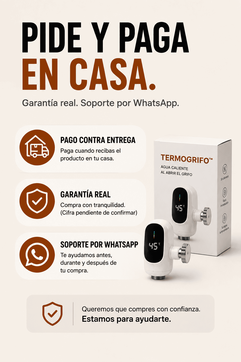 Pide y paga en casa: pago contra entrega, garantía real, soporte por WhatsApp
