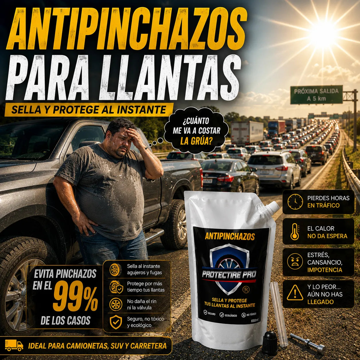 Quedar varado en el tráfico por un pinchazo cuesta tiempo real