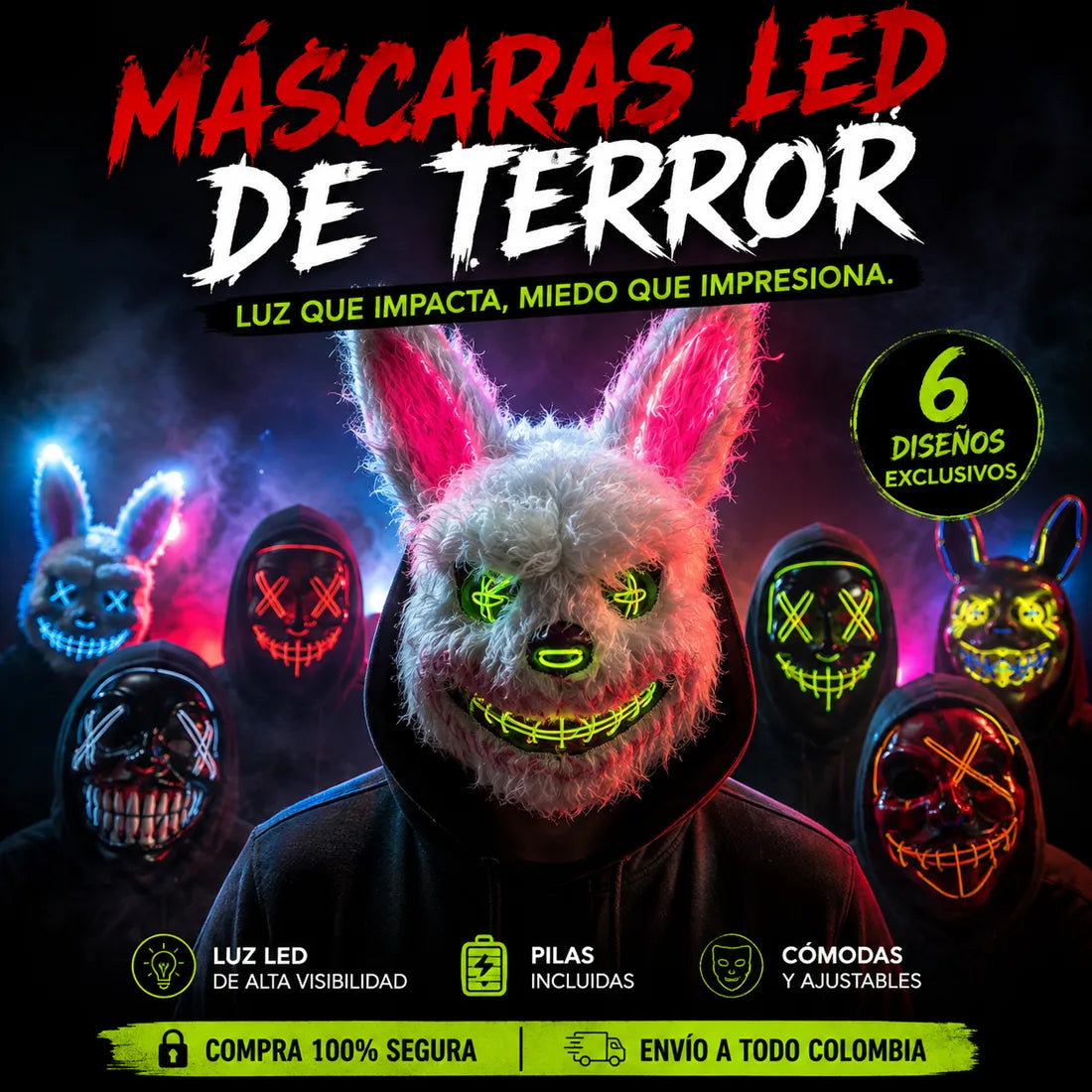 Máscara Halloween Luz LED