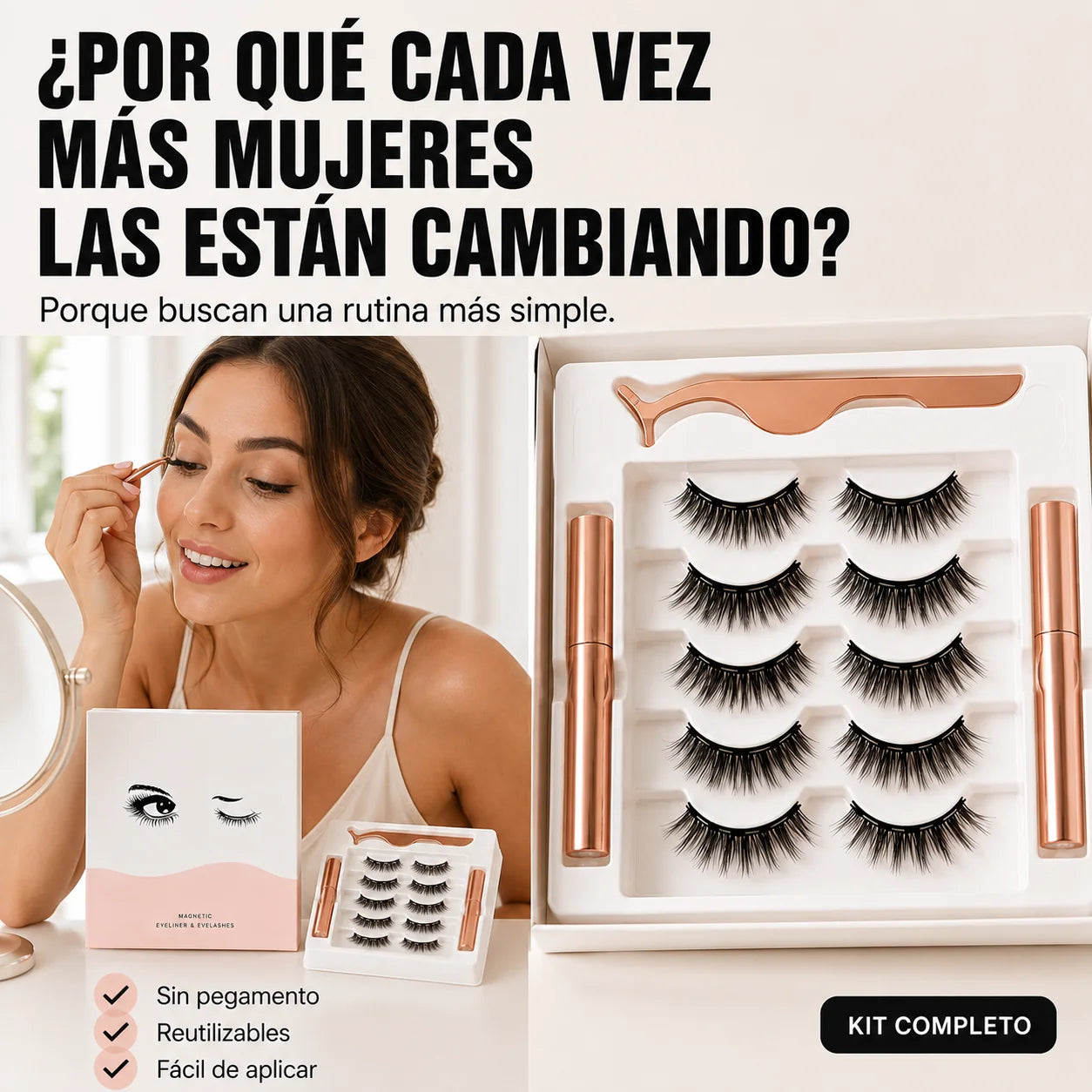 Pestañas magnéticas sin pegamento, reutilizables, aplicación sencilla