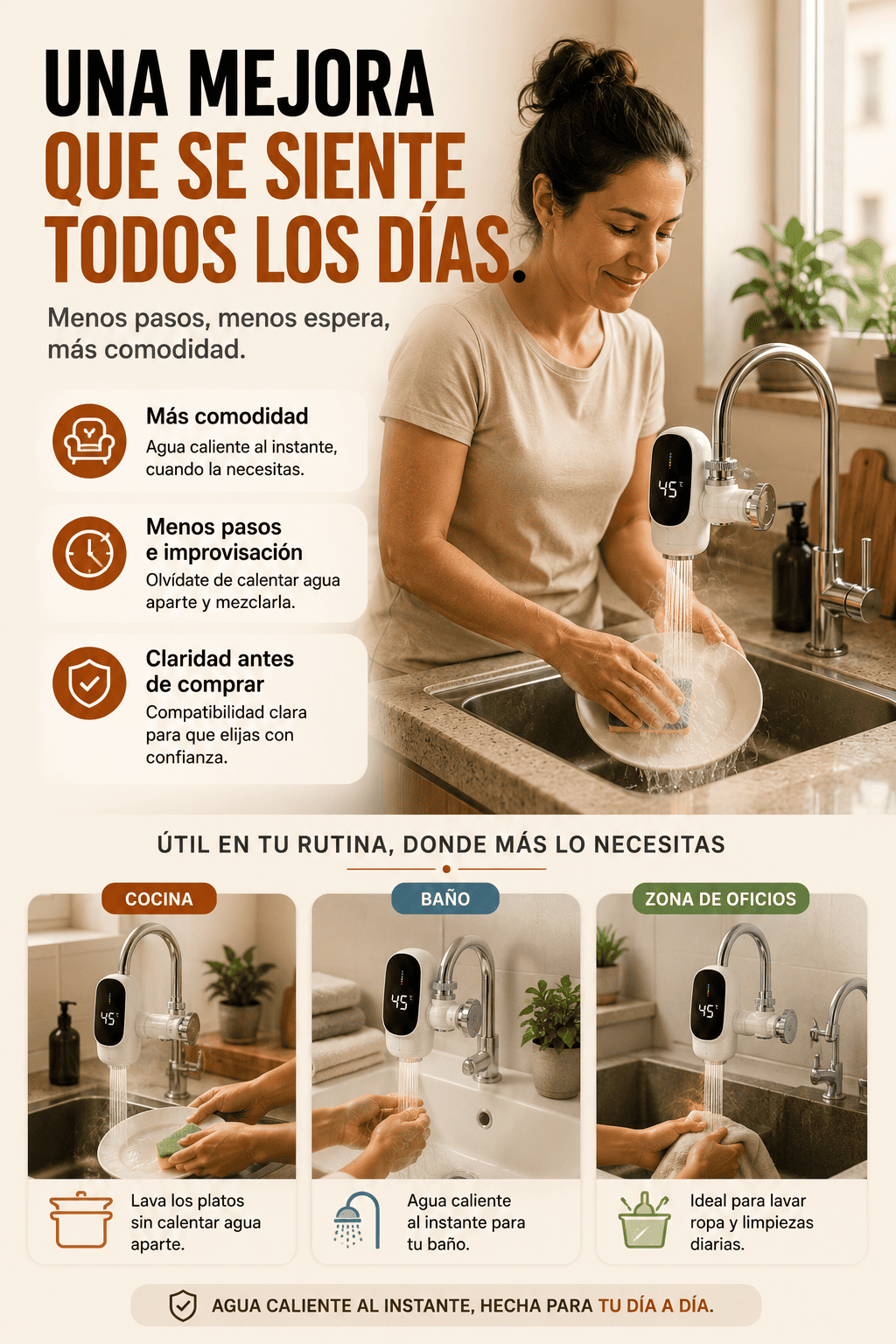 Una mejora que se siente todos los días: más comodidad, menos pasos, claridad antes de comprar — útil en cocina, baño y zona de oficios